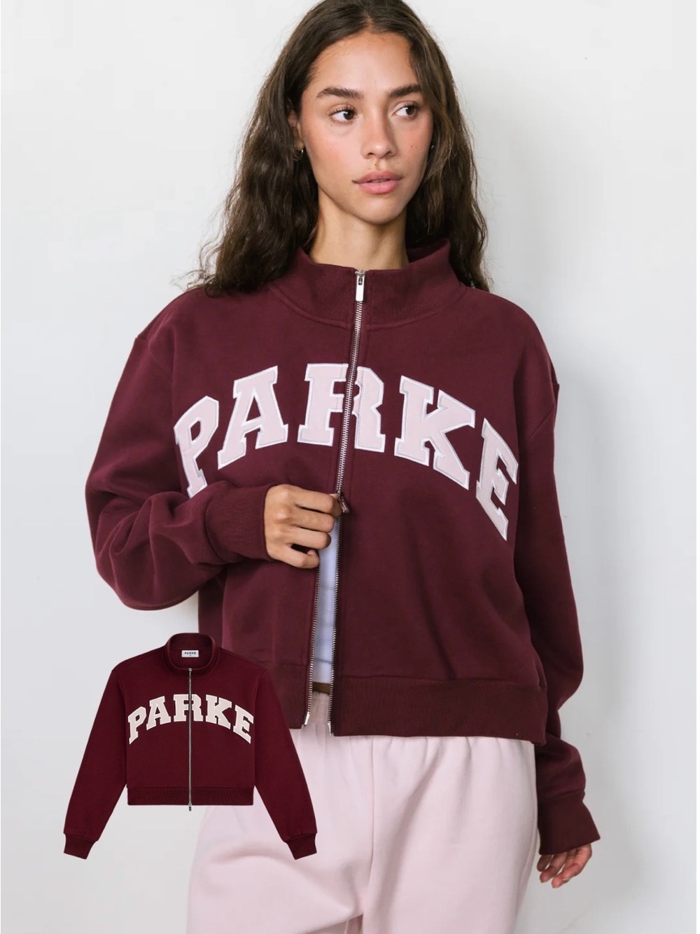 PARKE MULLED VARSITY ZIP UP — PORT + ROSE S/M ✨SOLD OUT✨
